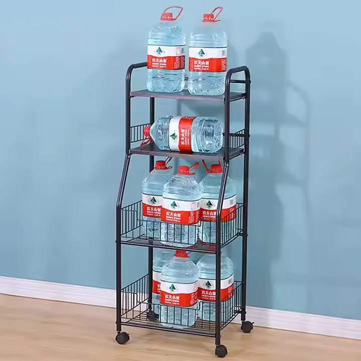 Multifunctional 4-Layer Kitchen Storage Organizer with Wheels 5-Tier Plate Rack Ladder Shelf for Pot Storage