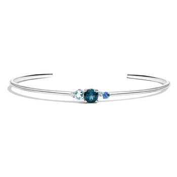 Hot Sale Birthstone Jewelry 925 Sterling Silver Blue Sapphire Three Stone Adjustable Bangle
