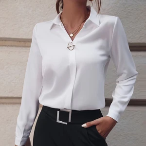 European And American Women's Commuting Versatile Simple Shirt Solid Color Long Sleeved Plus Size