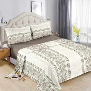 Factory Price  Polyester Cotton Bed Sheet, Lightweight Disperse Printed Finished Bedding with Elastic Edges for Home Hotel