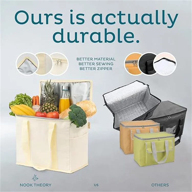 Custom Logo Insulated Lunch Cooler Bag Thermal Foldable Grocery Refrigerator Eco-Friendly Reusable for Food Packing manufacture
