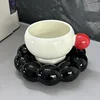 Marshmallow coffee cup and saucer-red handle black saucer-250ml