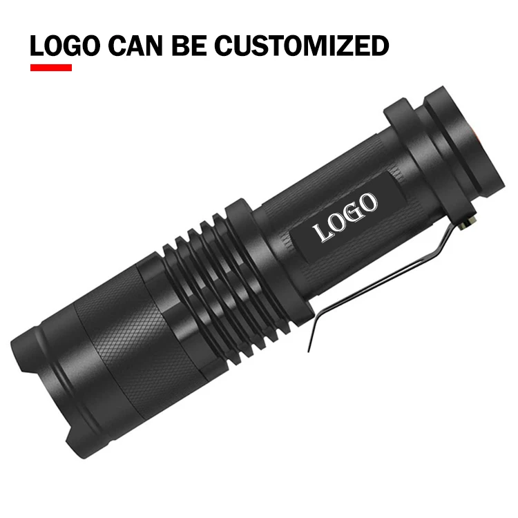 Portable Q5 Zoomable Mini Tactical Flashlight Torch Light Waterproof  Customized AA Battery LED Flashlights with Clip