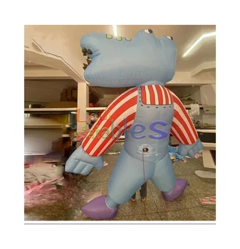 2.6m grey blue tilting head crocodile inflatable cartoon parade performance wearing inflatable tilting head crocodile cartoon