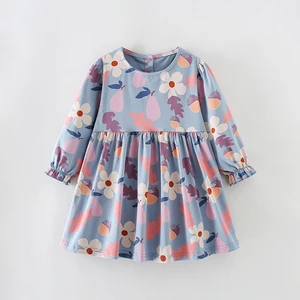 2026 New Autumn Cotton Long Sleeve Fit Flare Pocket Jersey Print Custom Flower Girls' Children's Eco-Friendly Breathable Kids'