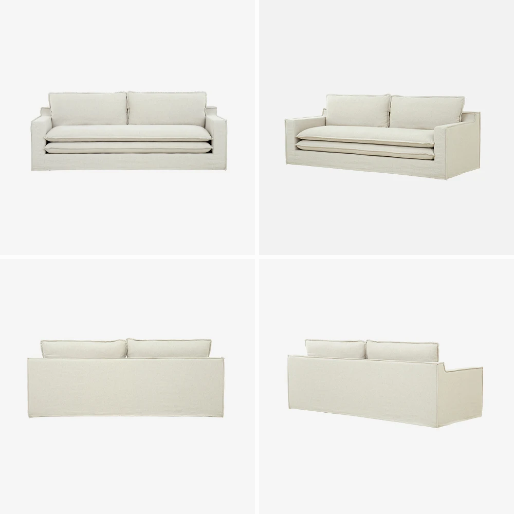 Feather Sofa Duck Down Filled Couch Modern Linen 3 Seater Wabi Sabi Hygge