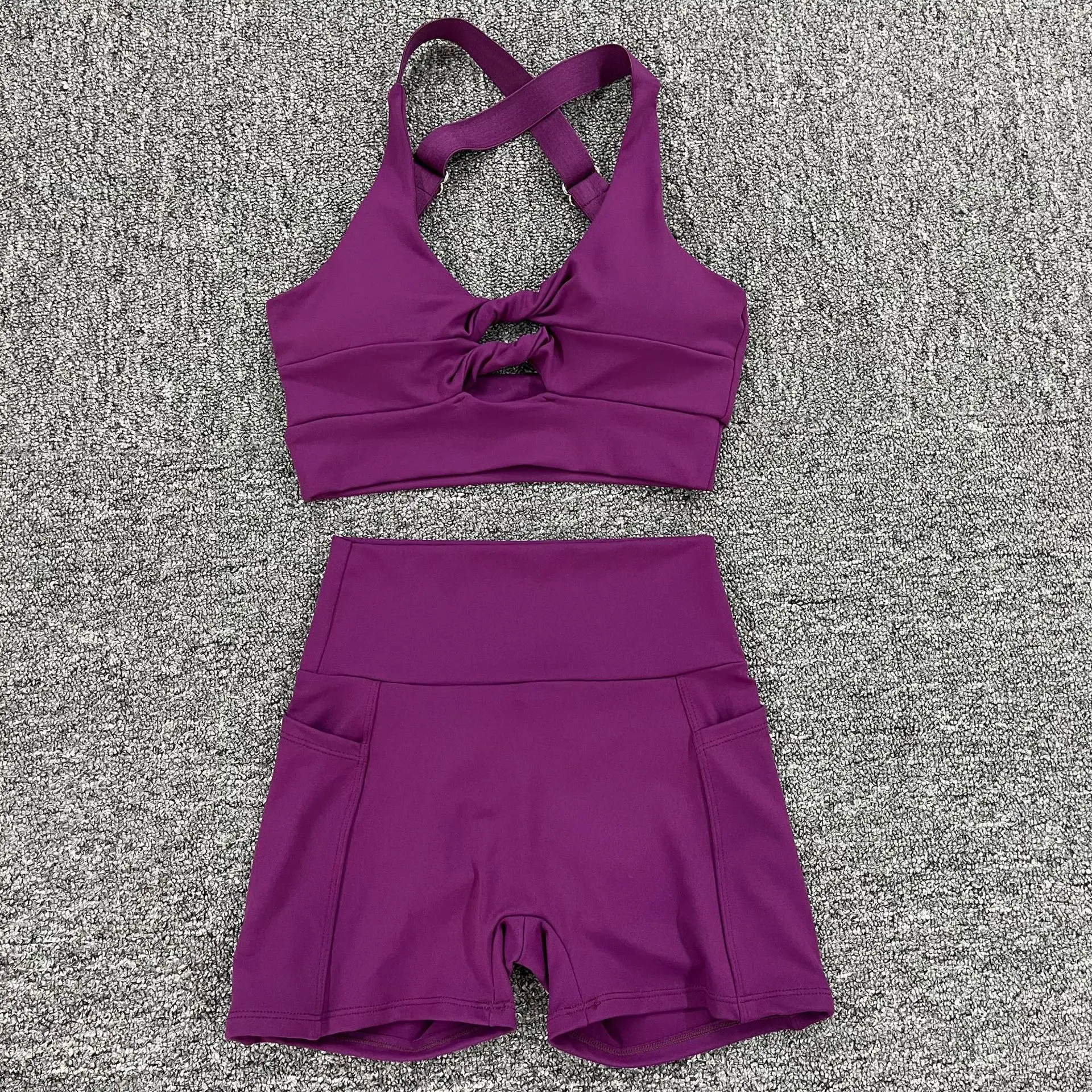 Custom Active Wear Custom Workout No Front Seam Shorts Set Sports Yoga 2 Piece Women Sexy Short Set supplier