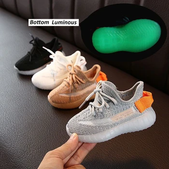 Children Kanye west yeezy Reflective Shoes Kids Casual Shoes New Breathable Mesh Sneakers Lace Summer Winter Unisex Spring