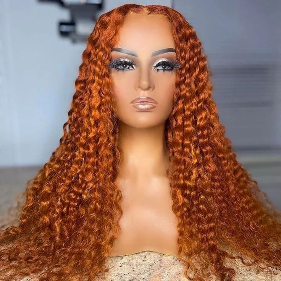 Unprocessed Orange Curly Lace Front Wigs Indian Hair
