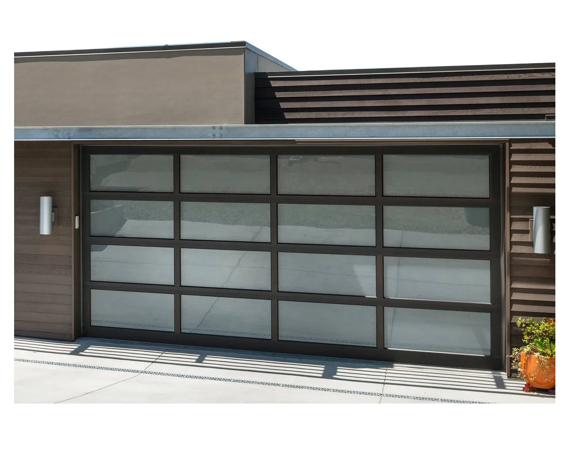 16x7 Full View Sectional Garage Door American Modern Aluminum Glass ...