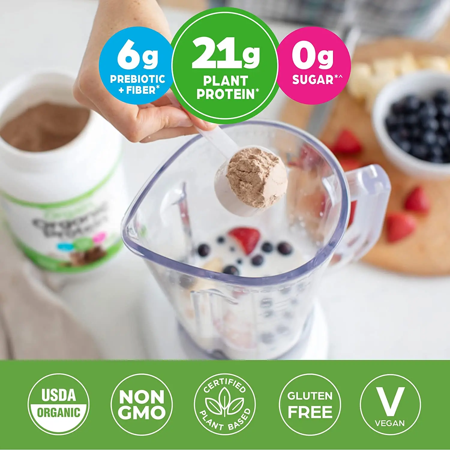 Non-GMO Vegan Pea Protein Organic Plant Based Protein Powder Creamy Chocolate Fudge -21g of Protein No Sugar Added oy Free