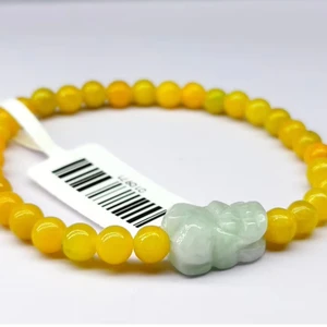 2026 Hot Selling Natural Yellow Jadeite Hand String for Women and Men, Pixiu Carving