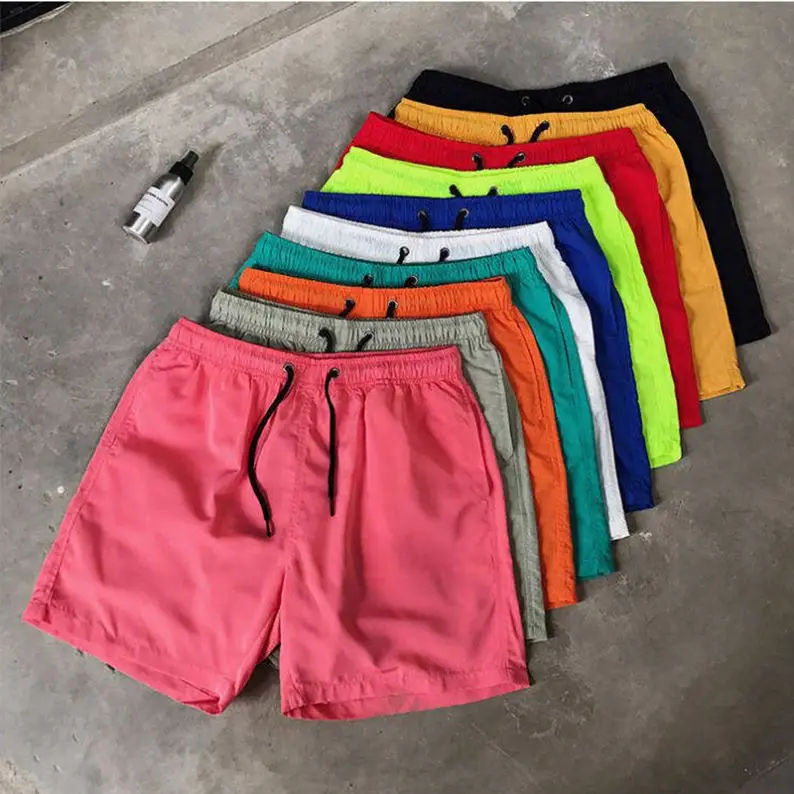 3D custom men printed pants summer pure color beach wear wholesale loose men's swimming shorts with pocket45_voghion.com