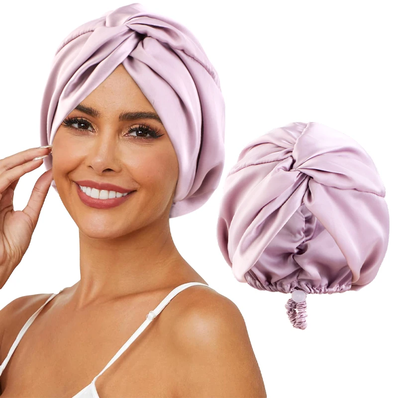 Adjustable Double Layer Satin Silk Sleep Bonnet for Women - Elastic ...