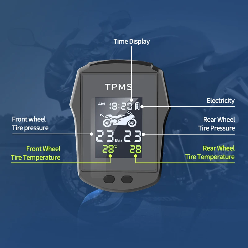 Система охранной сигнализации для мотоциклов TPMS с ЖК-дисплеем и 2 внешними датчиками