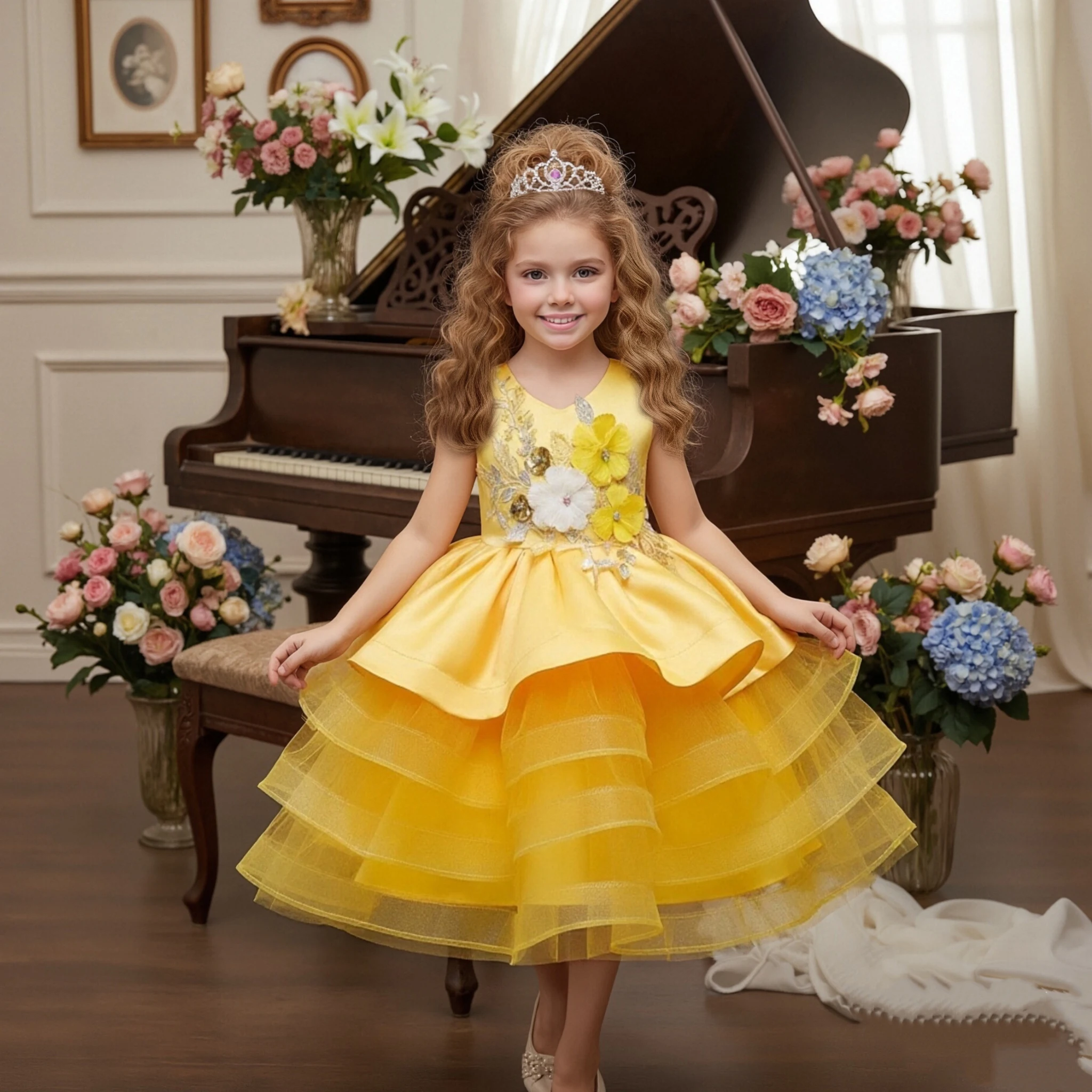 Korean Style Fluffy Kid Cake Birthday Dress Cute Baby pink Girl Birthday  Dresses Big Flower Dress Girl Wedding Party for 6Y| Alibaba.com