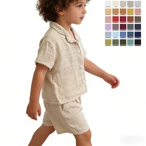 Wholesale 100% Cotton Muslin Baby Boys Casual Set Summer Kids T-shirt Shorts Outfit Kids Clothes Set