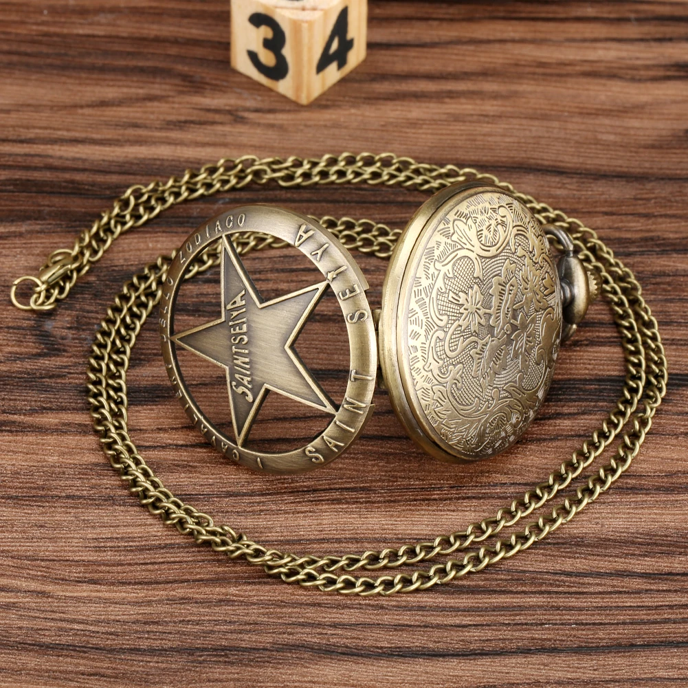 Orologio Da Tasca YISUYA In Bronzo Steampunk Con Catena E Collana - Tema Zodiacale E Costellazioni