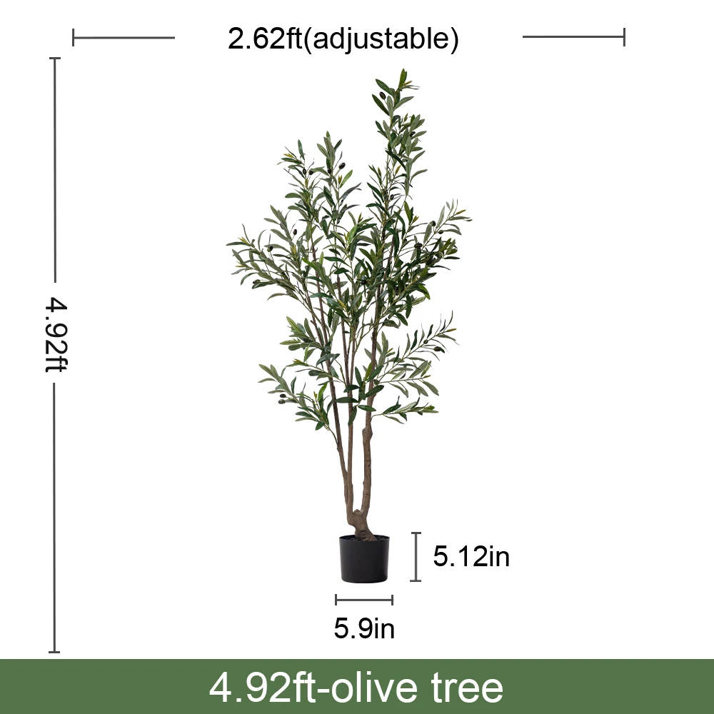 Large Artificial Olive Tree Ficus Leaf Tree Wood Silk Grass Plastic Simulation Home Decorative Landscape Wall Palm Flower factory