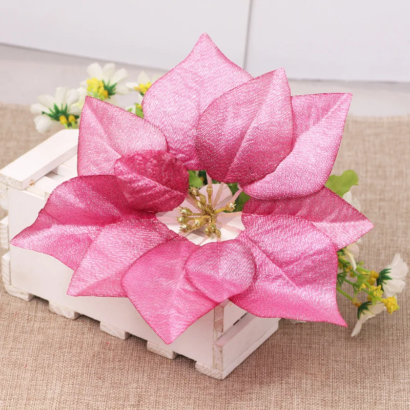 White Pink Poinsettia Flower Artificial Decoration Ornaments