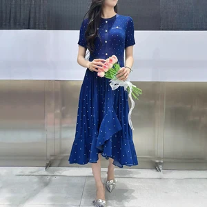 New Arrival 2025 Women's Elegant Dress Summer Short Sleeve Polka Dot Office Dress Factory Wholesale One Size