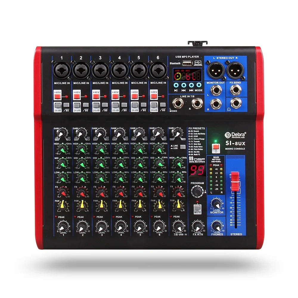 Professional Audio 8-Channel Mixer Audio Interface DJ Console Mixing  Controller