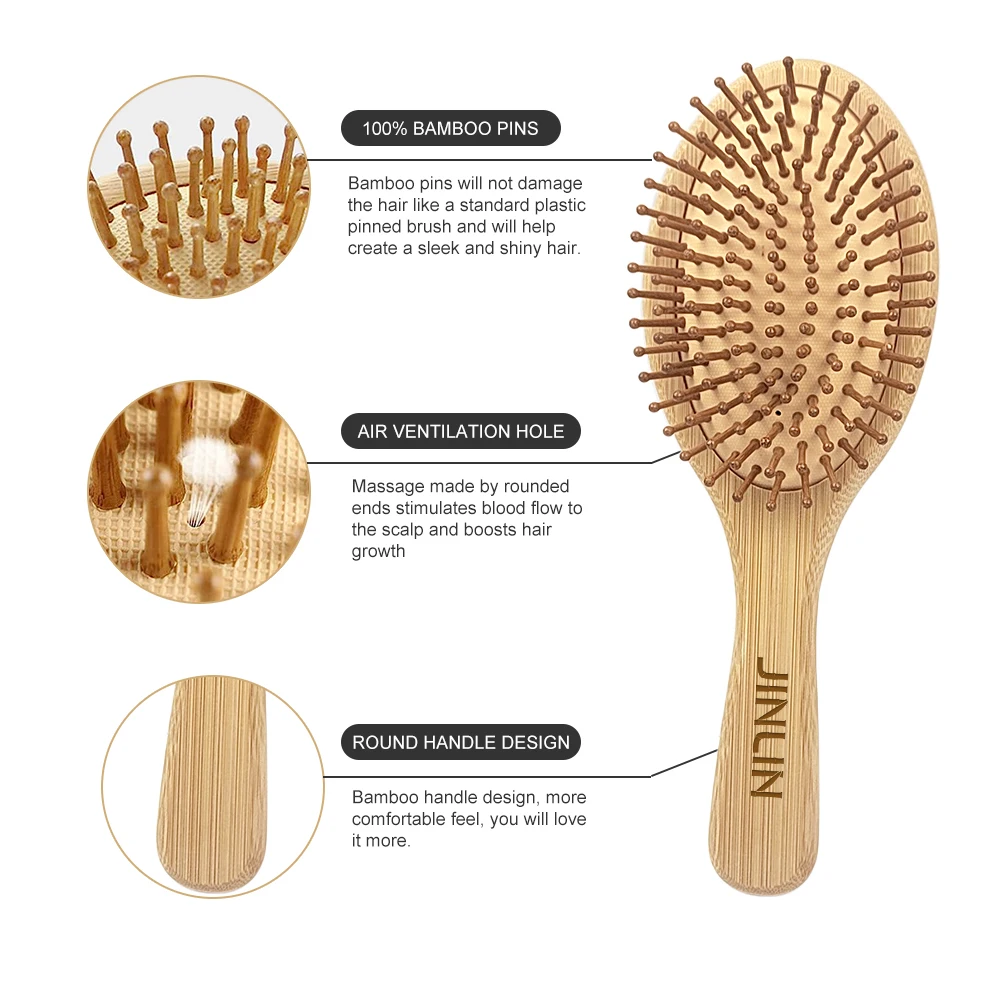Free Sample Shampoo Scalp Massager Detangling Massage Comb Wood Brush Professional Hair Brushes Bamboo Hairbrush