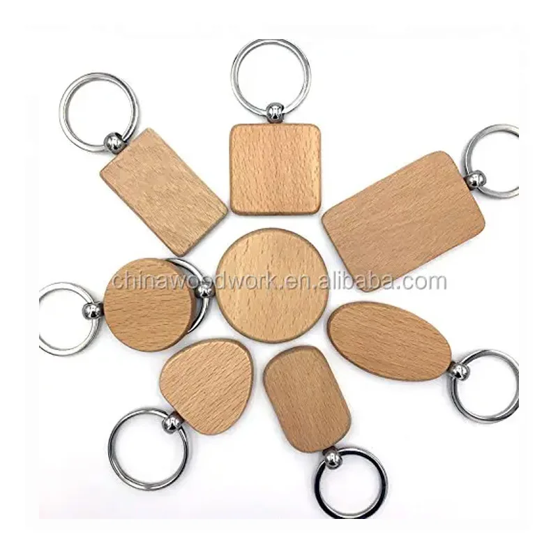 DIY пустые деревянные Брелоки для ключей персонализированные брелоки