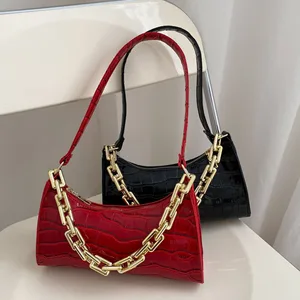 Fashion Luxury Chains Crossbody Hand Bags for Women PU Ladies Purses Girl Mini Pure Color Zipper Square Alligator Handbags