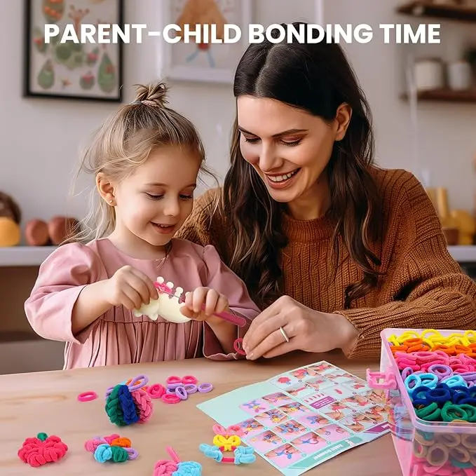 1000+ Colorful Fabric Loops Elastic Cloth Band Bracelet Making Toy Arts and Crafts Kit for Kids Weaving Loom Bracelets Kit