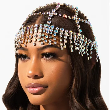 Crystal National style tassel stage head Chain Flapper Headwear Wedding Jewelry Women Rhinestone Bridal hair chains
