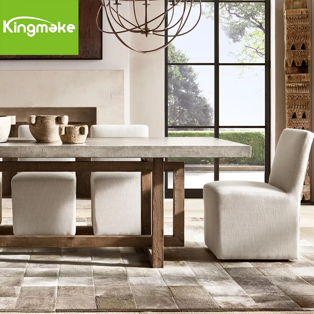 Modern American Style Dining Room Wooden Rectangular Cement Dining