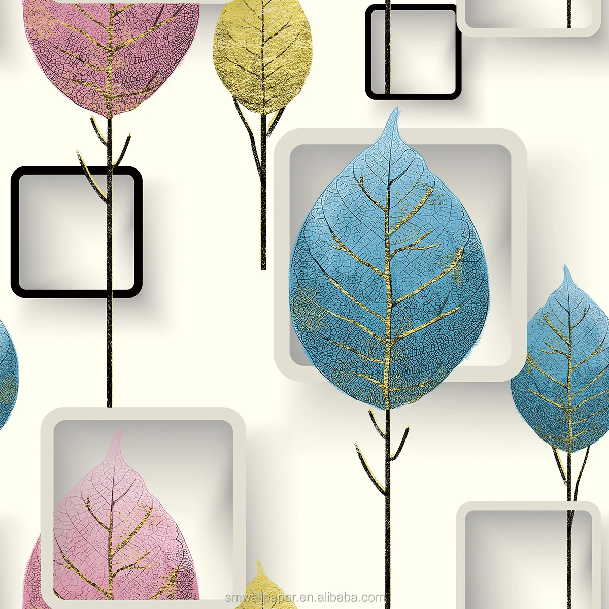 Tree Leaf Pattern Wall Paper Waterproof PVC Modern 3D Wallpaper for Children Room