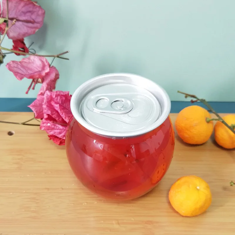 Custom 250ml 350ml PET Transparent Soft Drink Can Empty Plastic clear Soda Beverage Can With Easy Open Lid and Machines Sealer