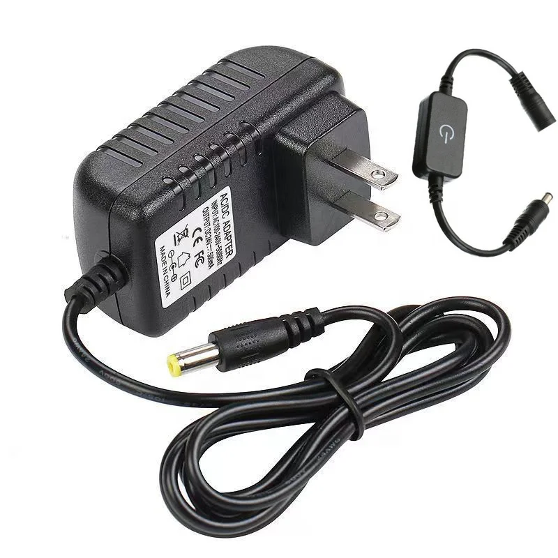 Switching Ac Dc Adaptor 12v 1a 2A 3A Power Adapter with Inline Touch Dimmer Switch  for Christmas Lighting LED Strip