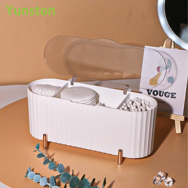 Luxury Table Top Display Rack for Cosmetics Store Plastic Dust-proof Cosmetic Cotton Storage Box Rack Cosmetics Storage Rack