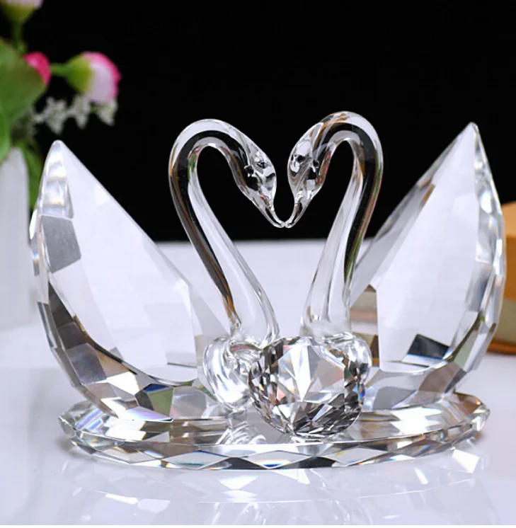 Crystal Swan Ornaments Twin Glass Crushed Filled Crystal Elements Gift Present 