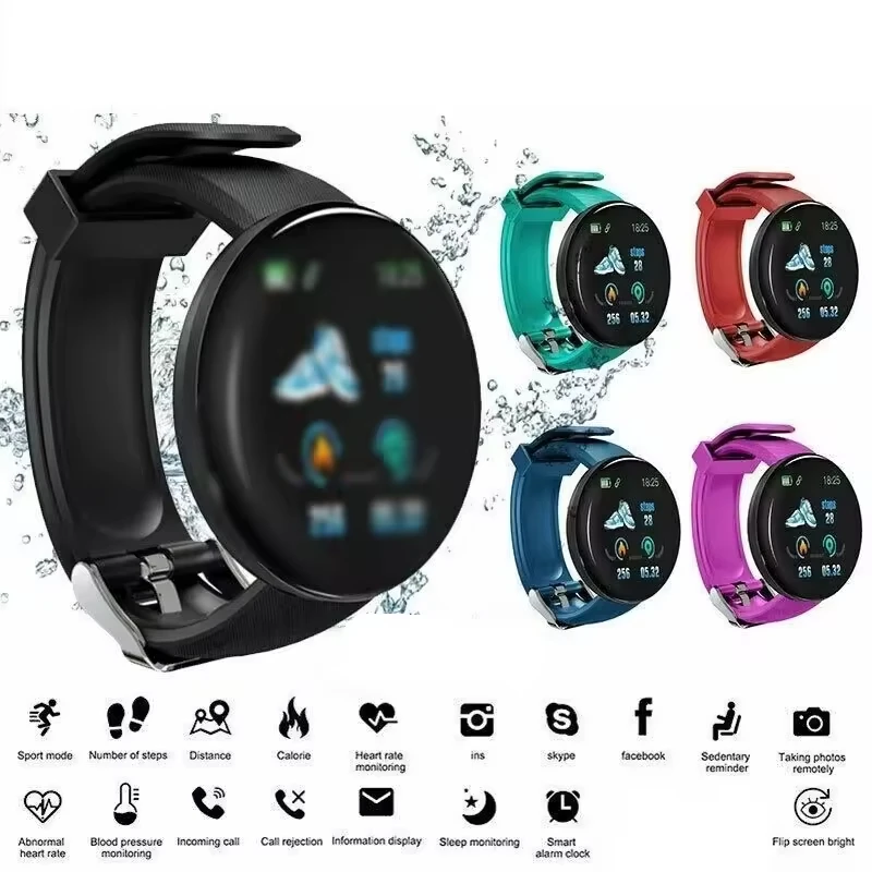 Reloj D18 Smart Bracelet Round Screen TPU Strap Pictures Sleep Monitoring  Pedometer Ip65 Sport Montre Intelligente Smart Watches
