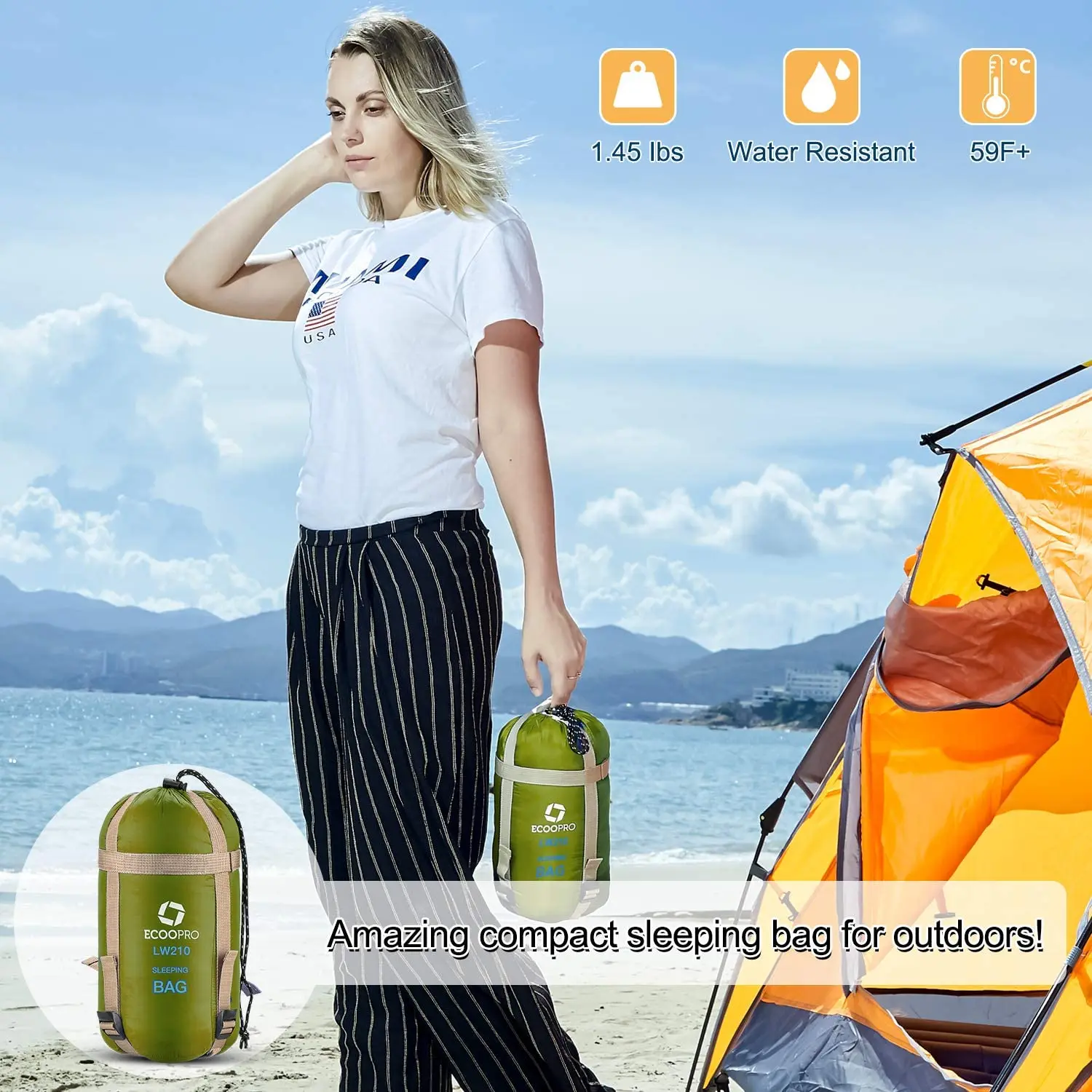 Спальный мешок для теплой погоды-портативный, водонепроницаемый, компактный легкий, удобный с компрессионным мешком-отлично подходит для кемпинга на открытом воздухе