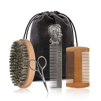Products Custom Double Sides Wooden Brush Scissor Man Wood Hair Comb Sets Beard Brushes And Combs For Men