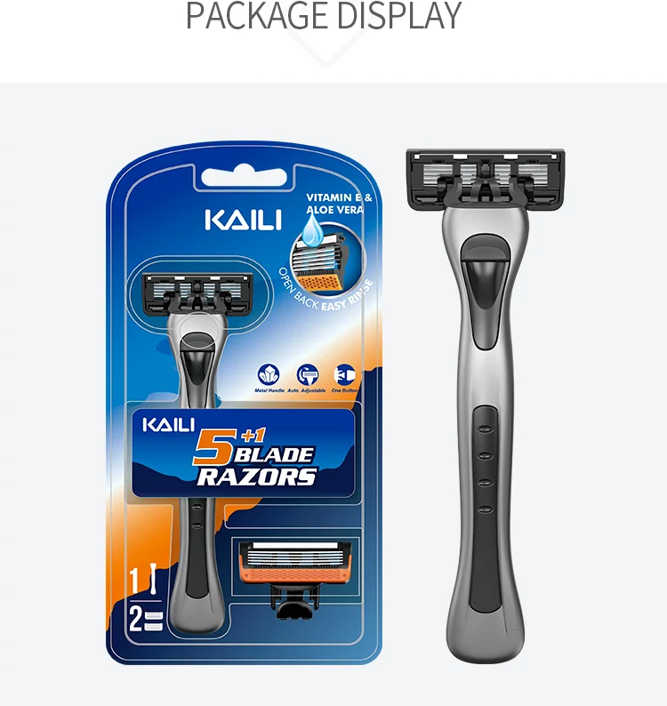 5 Blades Cartridge with Trimmer Men Shaving Razor Open Back Design Replaceable Shaving Razor