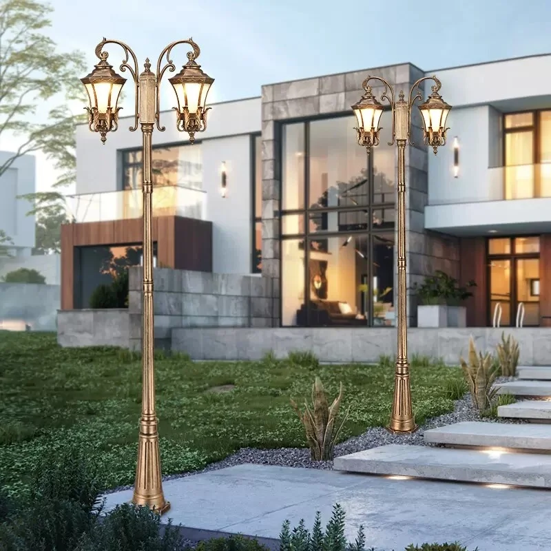 European-Style Aluminum Glass Dual-Arm Double-Head High Pole Garden Light IP54 Waterproof LED Super Bright Outdoor Street Light