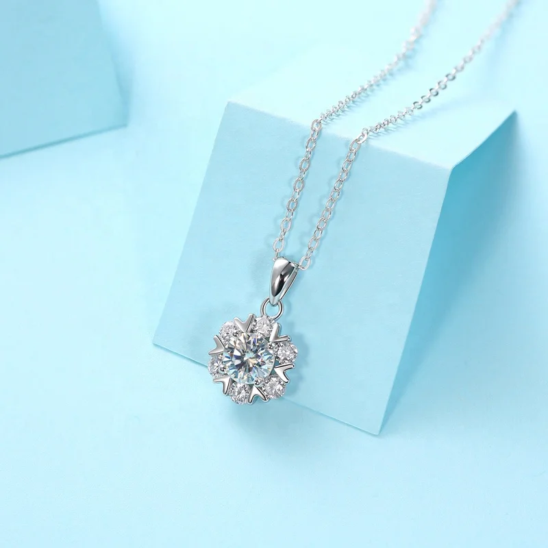 HMOIS crystal necklace silver 925 sterling 1.0ct round moissanite chain necklace for women