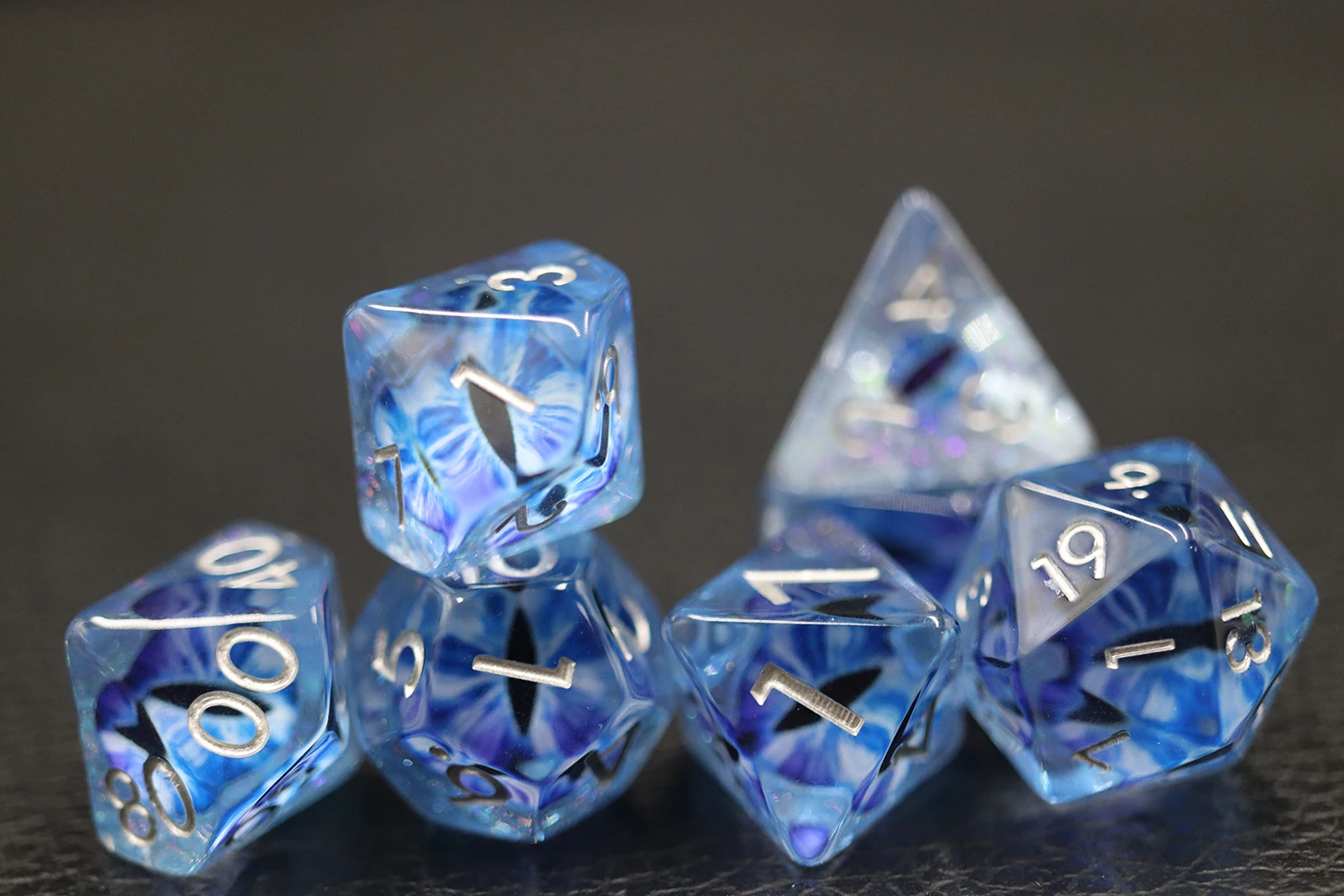 7-Piece Blue Dragon Eye Resin D&D Dice Set Polyhedral Soft Edge for Dungeons and Dragons Players factory