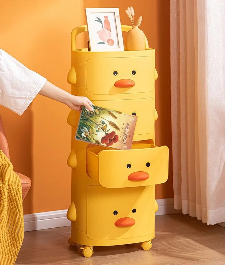 2-Tier Kids Toy Storage Organizer Cute Yellow Duck Storage Cabinet