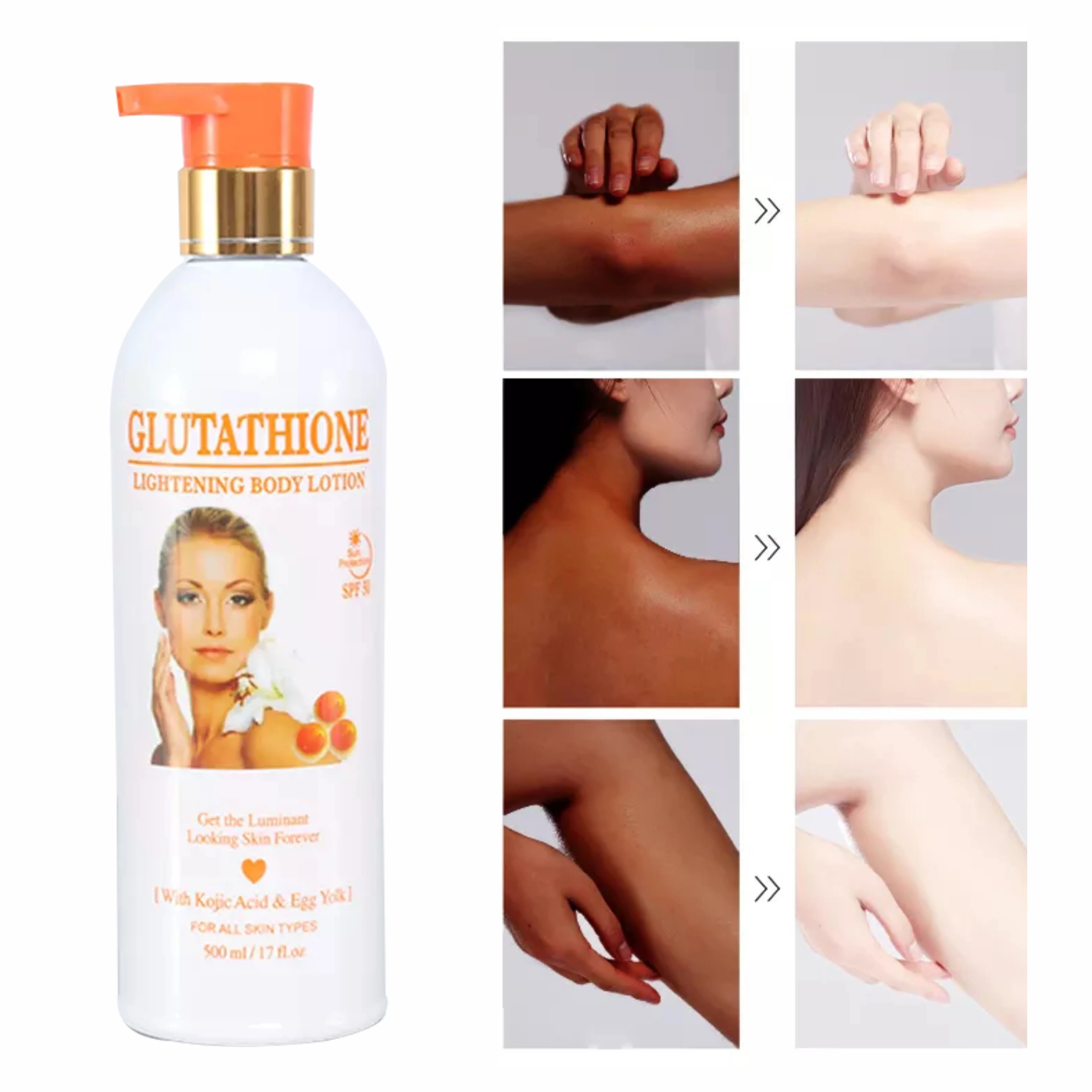 glutathione lightening body lotion with kojic acid and egg yolk OEM Customize Lightening Body Lotion Contains Glutathio and Kojic Acid Egg Yolk Strong Whitening Body Cream for African Skin