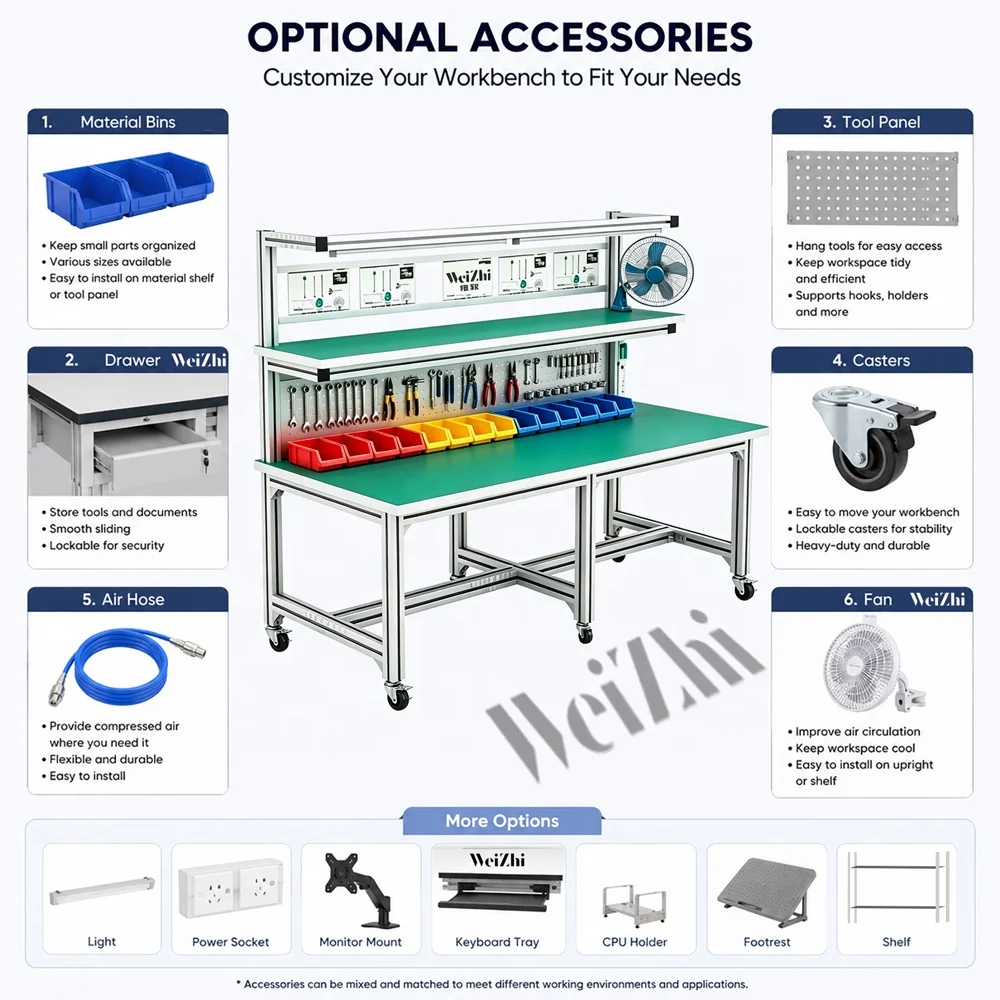 Weizhi Factory Direct Sale Assembly Aluminum Workbench Laboratory Work Benches Workshop Workbenches Table