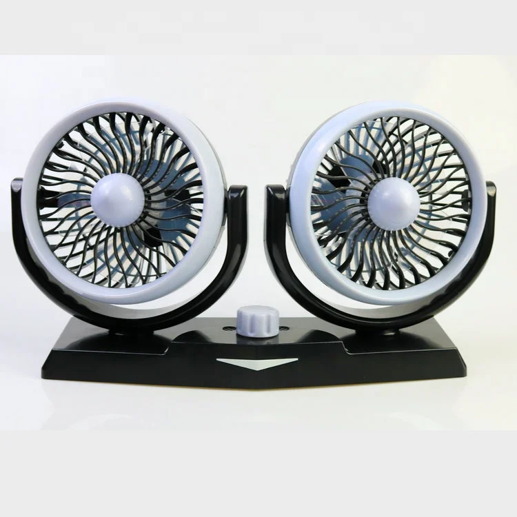 24v Twin Turbo USB Oscillating Fan for Car Truck Double Head Fragrance Car Fan 12v Cooling Wiht LED Colorful Light