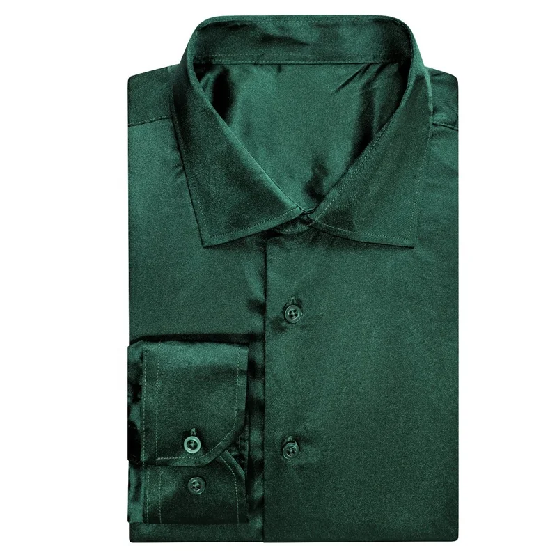 Emerald Green Satin Button Up Long Sleeve Shirt for Men - Casual,  Eco-Friendly, Customizable Sizes S-3XL