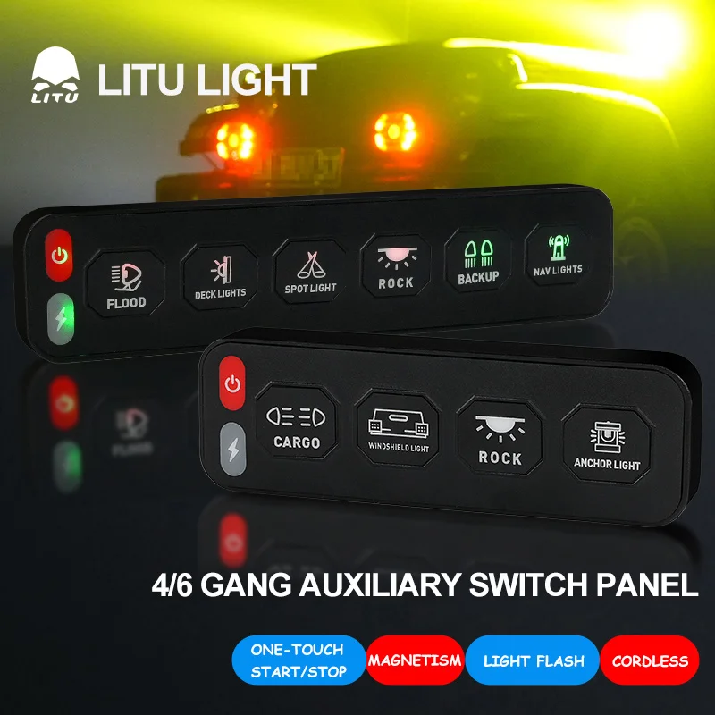 4 Gang 12V 24V Switch Panel Car Auxiliary Circuit Control Relay System for LED Work Light Bar Pods Driving Lamp
